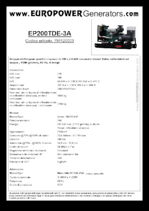 Groupes électrogènes à diesel Europower EP200TDE-3A (MA)