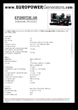 Groupes électrogènes à diesel Europower EP200TDE-3A (MA)