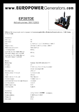 Groupes électrogènes à diesel Europower EP20TDE (LS)