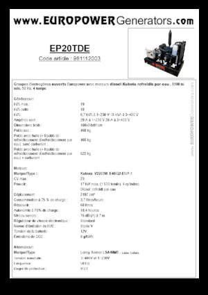 Groupes électrogènes à diesel Europower EP20TDE (LS)