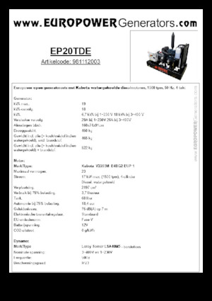 Groupes électrogènes à diesel Europower EP20TDE (LS)