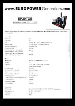Groupes électrogènes à diesel Europower EP20TDE (MA)