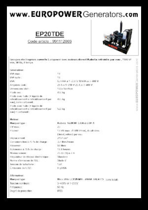 Groupes électrogènes à diesel Europower EP20TDE (MA)
