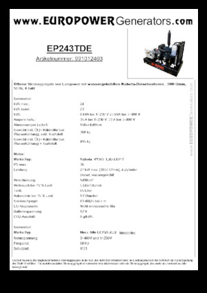 Groupes électrogènes à diesel Europower EP243TDE (MA)