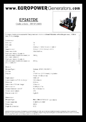 Groupes électrogènes à diesel Europower EP243TDE (MA)