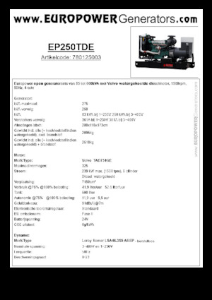 Groupes électrogènes à diesel Europower EP250TDE (LS)