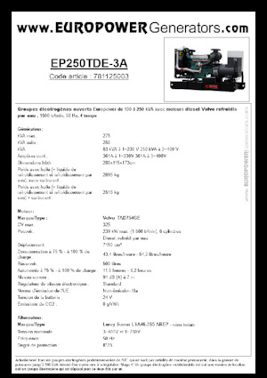 Groupes électrogènes à diesel Europower EP250TDE-3A (LS)