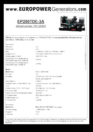 Groupes électrogènes à diesel Europower EP250TDE-3A (MA)