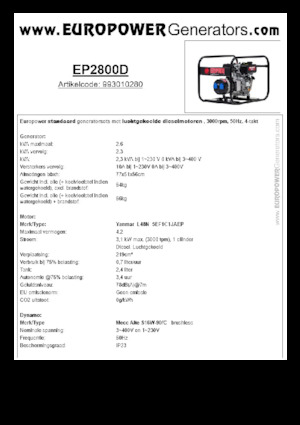 Groupes électrogènes à diesel Europower EP2800D (MA)