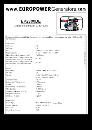 Groupes électrogènes à diesel Europower EP2800DE (MA)