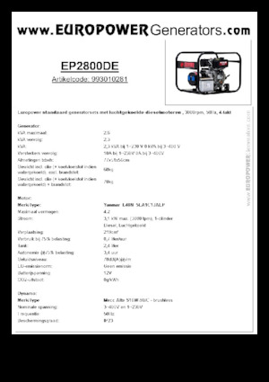 Groupes électrogènes à diesel Europower EP2800DE (MA)