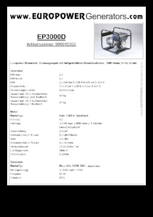 Groupes électrogènes à diesel Europower EP3000D (MA)