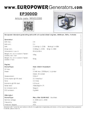 Groupes électrogènes à diesel Europower EP3000D (MA)