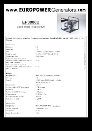 Groupes électrogènes à diesel Europower EP3000D (MA)