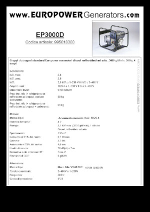 Groupes électrogènes à diesel Europower EP3000D (MA)