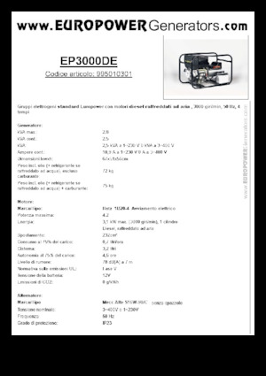 Groupes électrogènes à diesel Europower EP3000DE (MA)