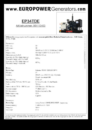 Groupes électrogènes à diesel Europower EP34TDE (LS)