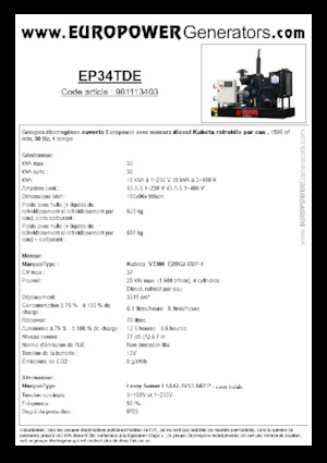 Groupes électrogènes à diesel Europower EP34TDE (LS)