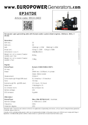 Groupes électrogènes à diesel Europower EP34TDE (MA)