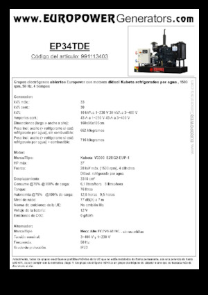 Groupes électrogènes à diesel Europower EP34TDE (MA)