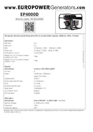Groupes électrogènes à diesel Europower EP4000D (S)