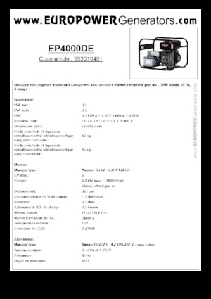 Groupes électrogènes à diesel Europower EP4000DE (S)