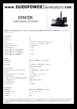Groupes électrogènes à diesel Europower EP44TDE (MA)