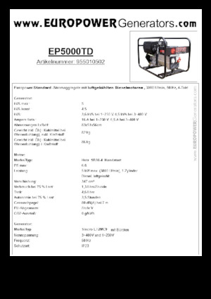 Groupes électrogènes à diesel Europower EP5000TD (S)