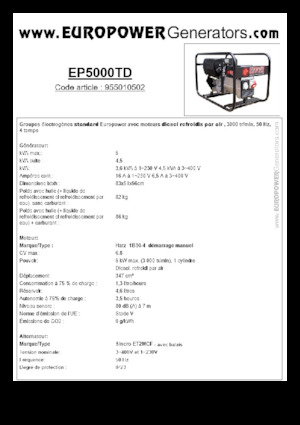Groupes électrogènes à diesel Europower EP5000TD (S)