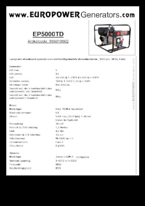 Groupes électrogènes à diesel Europower EP5000TD (S)