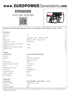 Groupes électrogènes à diesel Europower EP6000DE (S)