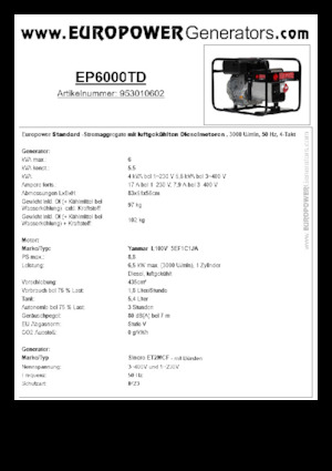 Groupes électrogènes à diesel Europower EP6000TD (S)