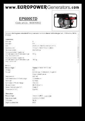 Groupes électrogènes à diesel Europower EP6000TD (S)