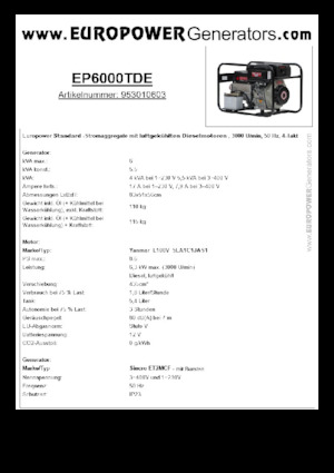Groupes électrogènes à diesel Europower EP6000TDE (S)