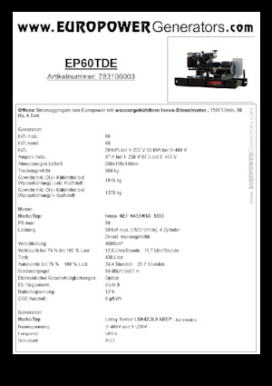 Groupes électrogènes à diesel Europower EP60TDE (LS)