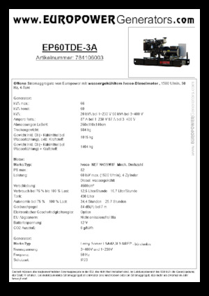 Groupes électrogènes à diesel Europower EP60TDE-3A (LS)