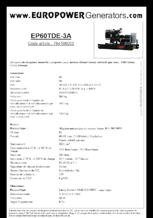 Groupes électrogènes à diesel Europower EP60TDE-3A (LS)