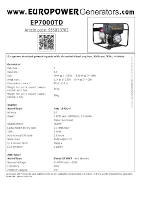 Groupes électrogènes à diesel Europower EP7000TD (S)