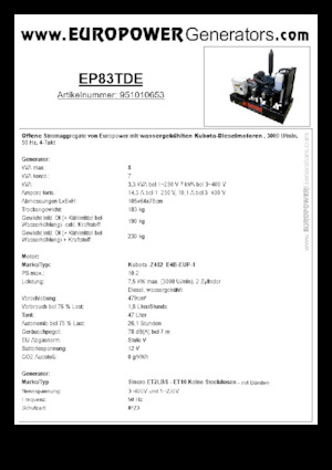 Groupes électrogènes à diesel Europower EP83TDE (S)