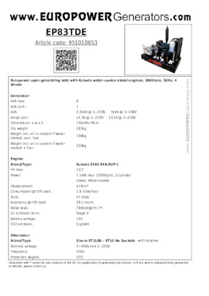 Groupes électrogènes à diesel Europower EP83TDE (S)