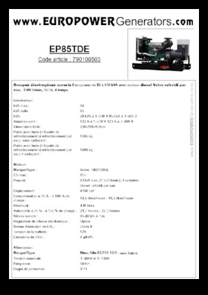 Groupes électrogènes à diesel Europower EP85TDE (MA)