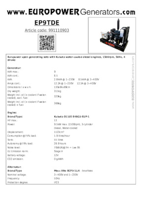 Groupes électrogènes à diesel Europower EP9TDE (MA)
