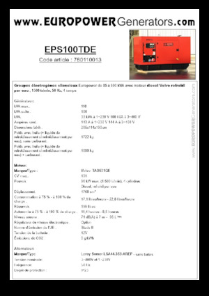 Groupes électrogènes à diesel Europower EPS100TDE (LS)