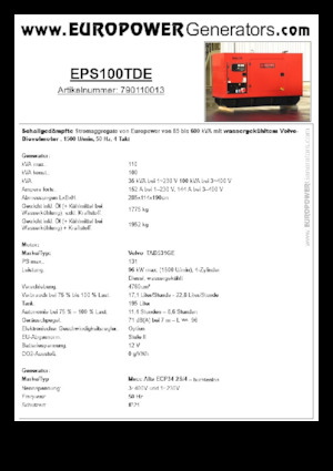 Groupes électrogènes à diesel Europower EPS100TDE (MA)