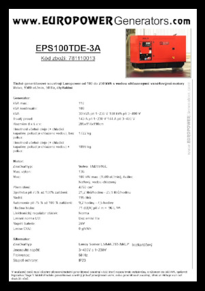 Groupes électrogènes à diesel Europower EPS100TDE-3A (LS)