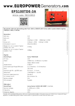 Groupes électrogènes à diesel Europower EPS100TDE-3A (LS)