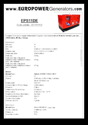 Groupes électrogènes à diesel Europower EPS11DE (S)
