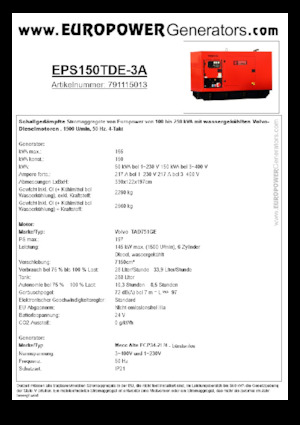 Groupes électrogènes à diesel Europower EPS150TDE-3A (MA)