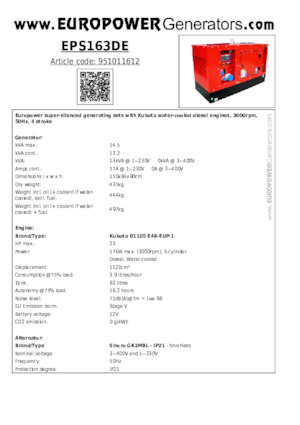 Groupes électrogènes à diesel Europower EPS163DE (S)