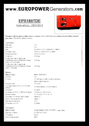 Groupes électrogènes à diesel Europower EPS180TDE (LS)